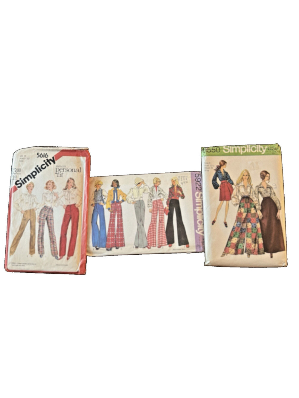 Lot 3 Vintage Sewing Patterns Blouses Palazzo Bell Bottom Pants Skirts 1969-80s